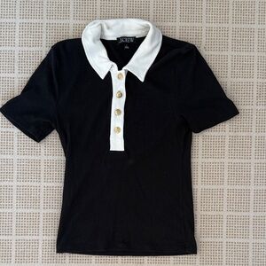 J.Crew Black Short-Sleeve Polo with White Collar